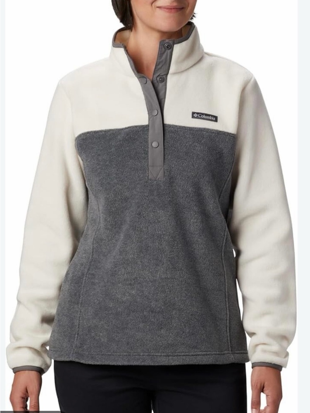 Columbia Women's Benton Springs Snap Fleece Pullover Gray & Chalk Size Large